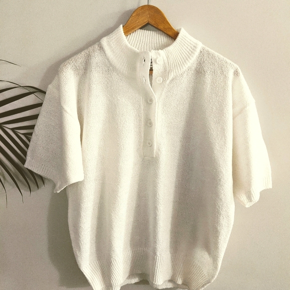 Vintage Short Sleeve White Sweater - Picture 1 of 3